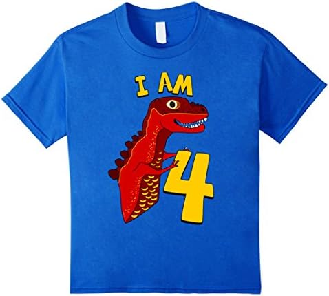 Kids 4th Birthday Dino T-Shirt. Boys 4 year Birthday Dinosaur Tee 8 Royal Blue