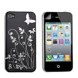 New Quality Noir Et Argent Papillon Floraux Modèle Dur Dos Hybride Etui Pour Apple iPhone 4 / 4S Siri Et Ecran Protecteur Gratuitement De Yousave
