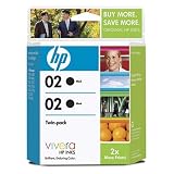 HP 02 Black Twin Pack Ink Cartridge with Vivera Ink