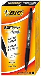 BIC Soft Feel Retractable Ballpoint Pen, Medium Point, Black, 12-Count