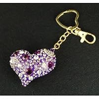 ★スワロフスキー社製クリスタル使用★ビッグ☆ぷっくりハートのキーホルダー×バッグチャーム (purple)