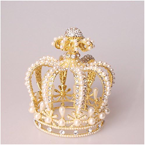 Casualfashion Luxury Women Palace Style White Rhinestone Pearls Crown Bridal Queen Princess Hair Tiara Jewelry (Gold)