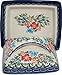 Polish Pottery Ceramika Boleslawiec, 0352/238, Butter Dish Deep, 2 Cubes, Royal Blue Patterns with Red Cornflower and Blue Butterflies Motif