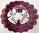 Stainless Steel Solar Light Butterfly - 16 Inch Wind Spinner, Rasberry