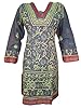 Boho Indian Kurta Grey Tunic Floral Embroidered Cotton Kurti Dress X-small