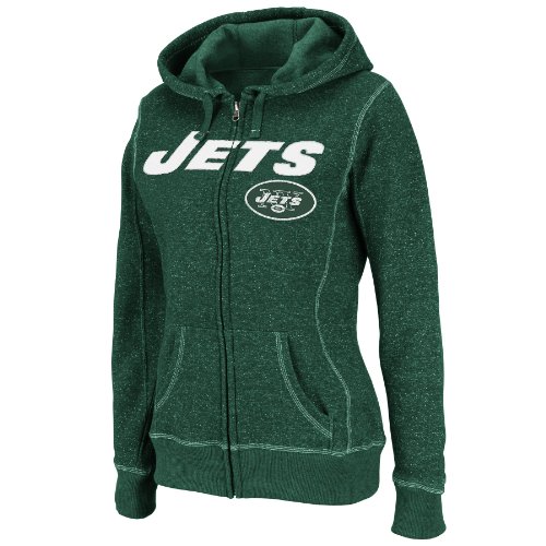 NFL Women's New York Jets Deep Post Long Sleeve Fullzip Marled Fleece Hoody (Dark Green/White, Large)