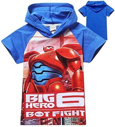 Big Hero 6 Baymax Shirt Sleepwear Boy's Summer T-Shirt Top (100, Blue)