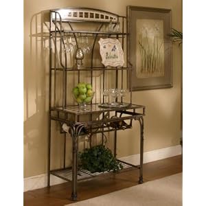 Ashton Glass Bakers Rack Etagere (Antique Taupe) (72H x 35W x 19D)