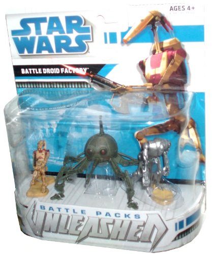 Star Wars Unleashed Battle Packs Miniature-Scaled Sculpture From Clone Wars Movie Series Mini Figure - Battle Droid Factory with Battle Droid, Dwarf Spider Droid and Super Battle Droid