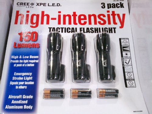 Techlite Lumen Master 150 Lumens High-Intensity CREE XPE L.E.D. Tactical Flashlight, 3 Pack