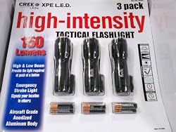Techlite Lumen Master 150 Lumens High-Intensity CREE XPE L.E.D. Tactical Flashlight, 3 Pack