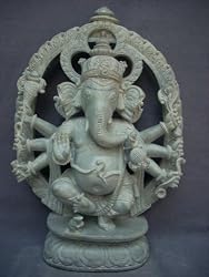 Dancing Ganesha Eight Handed Hindu God Stone Statue for Good Luck 12"