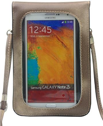 Antonso Premium Universal PU Leather Girls Shoulder Bag Mobile Phone Case Pouch with Touch window for Apple iphone 6 Plus 5.5 inch iPhone 6 4.7inch Galaxy Note 3 Note 4 Note Edge - Brown