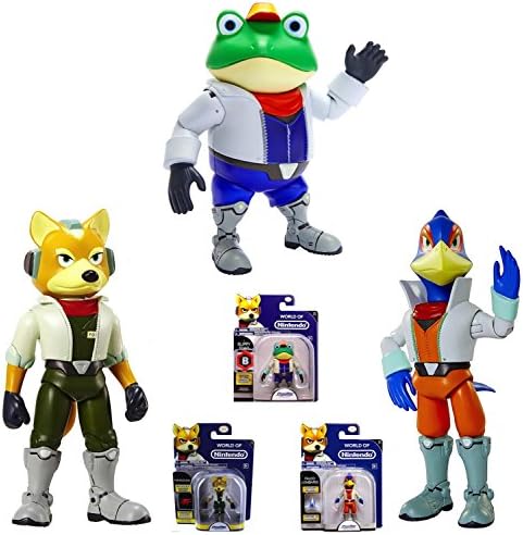 World of Nintendo Starfox Falco Lombardi, Fox McCloud & Slippy Toad 4.25" Set of 3 Action Figures