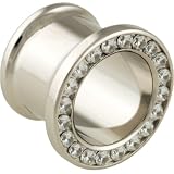 Single Stainless Steel Double Flared Gemmed Eyelet (Bling) Clear CZ Gems: 0g