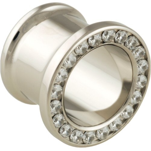 Single Stainless Steel Double Flared Gemmed Eyelet (Bling) Clear CZ Gems: 2g