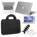 Premium Skque Clear Hard Plastic Crystal Case + 13.3 Inch Series LCD Screen Protector + Palm and Track Pad Protector for Laptop Notebook + 13.3inch Black EVA Carrying Case + Fish Bone Holder + White Headset Earpone for Apple MacBook Air 13.3