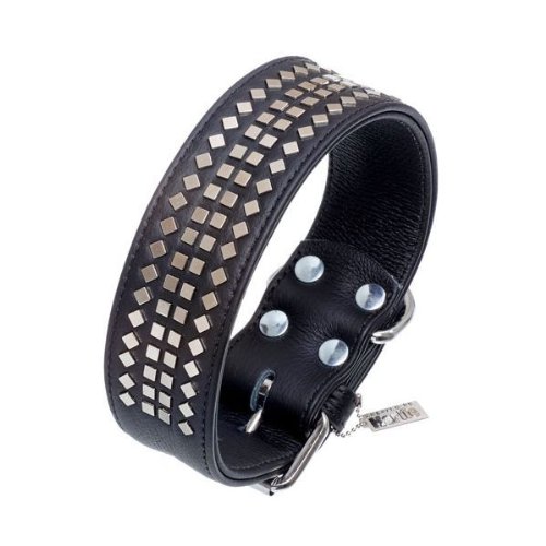 Karlie 25113 Vintage Halsband, schwarz, 50 mm 50 cm mit Motiv 4 Eck Nieten