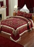Ruby Luxury Burgundy Embroidered Bedspread Set in Double