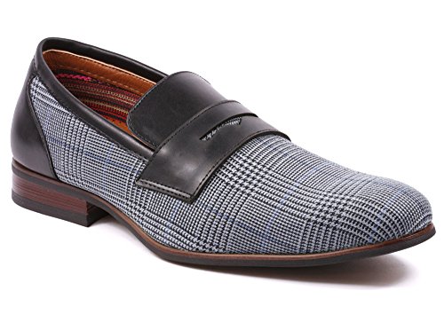 Ferro Aldo MFA-19371 Men's Black Plaid Slip On Driving Loafers Shoes (10.5)