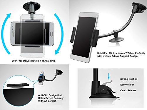 BangTheory Premium Quality Universal Smartphone Tablet Windshield Dashboard Car Mount Holder - Fits all Gadgets Width Between 2.2-5.5 inches or Diagonal Screen Size Between 3.5-8 inches - Best Multi-Purpose Cell Phones and Table PC Window Suction and Dash Support Car Mount Kit - Strong Suction and Very Steady Support with Two Sizes Holders - Excellent for Large Screen Mobile phones and Electronic Devices - Perfect for Apple iPhone 6/iphone6 plus/5S/5C/5/4S/4 iPod Touch Samsung Galaxy S5/S4/S3 Note 3/2 Google Android Nexus 5/4 HTC One LG Optimus Motorola Moto X Nokia Lumia Blackberry Windows Phone 8 & Apple iPad Mini 2/1 Google Nexus 7 Samsung Galaxy Tab Kindle Fire HD/HDX 7" Sony Xperia Asus MeMO Pad HD 7 Dell Venue Lenovo IdeaTab AGPtek Acer Iconia Size (2.2-5.5 inches)