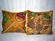 2 Deep Saffron Beaded Ethnic Sari Cushion Covers Indian Bed Pillows