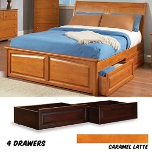 Bordeaux Platform Bed Queen with Raised Panel Foot Board and 4 Raised Panel Bed Drawers (Caramel Latte) (45.625\”H x 62.5\”W x 93\”D)