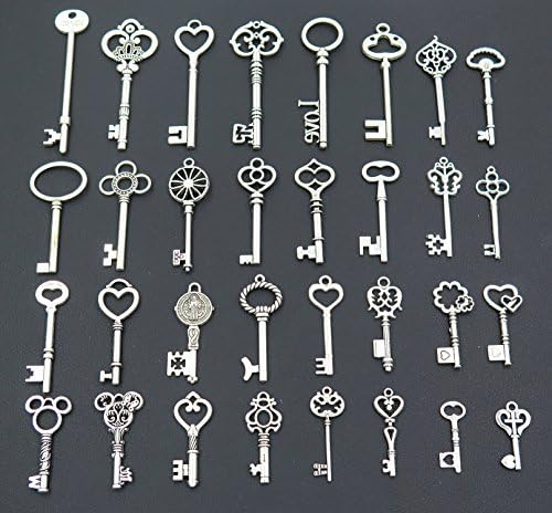 Joy Deco 32pcs Mixed Vintage Skeleton Keys,31 Styles,Antique Silver (X32Y)