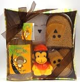 Banana Bath Gift Set, Banana Smoothie Shower Gel 16.9 Oz, Monkey Slippers, Gloves, Toy