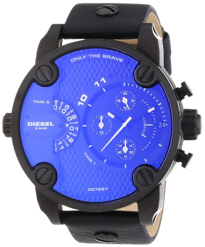 Diesel DZ7257 sba oversize chrono black pyramid texture dial black leather strap men watch NEW at Amazon Men\'s Watch store.