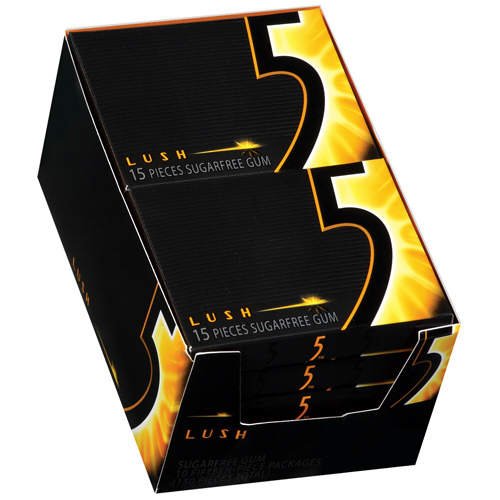 Wrigley's- 5 Lush Gum, 10/15 Piece Packs A Crisp Tropical Sugarfree Gum