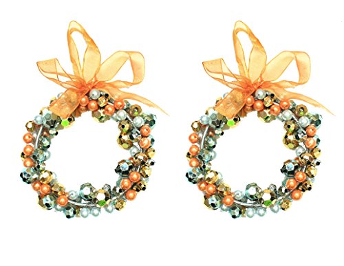 Holiday Lane Gold & Silver Bead Wreath 4″ Christmas Ornaments; Set of 2