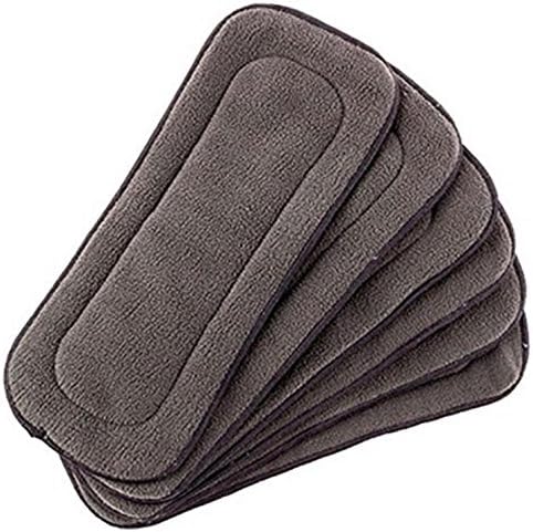 Bamboo Diaper Inserts 5 Layer Charcoal For Cloth Diapers, Wicks Up Moister, Anti-Bacterial, Prevents Rash, Fewer Changes Needed