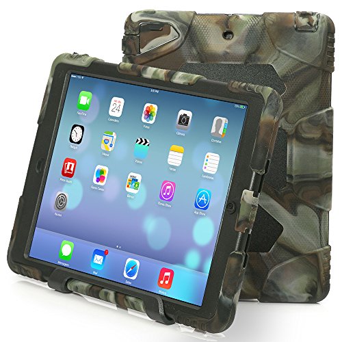 Ipad Air 2 Case , Aceguarder Apple Ipad Air 2 Case Dorp Proof Rain Proof Shock Proof Kids Cover Case with Stand for Ipad 6 (Gifts Outdoor Carabiner + Whistle + Handwritten Touch Pen)(Camo/Black)