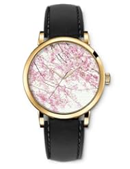SPRAWL Aanalog Fashion Series Gold Ladies Watches of Genuine Black Leather Strap,Unique Wrist Watch for Women Girls Designed with Peach blossoms