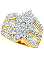 0.95 cttw 10k Yellow Gold Diamond Fashion Cocktail Ring Right Hand Ring Round and Baguette Diamonds (Real Diamonds: 0.95 cttw, Ring Sizes 4-10)