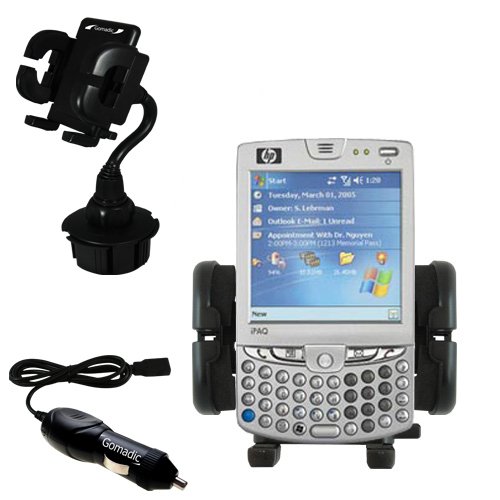 Auto Cup Holder with Car Charger for the HP iPAQ hw6715 / hw 6715 - uses Gomadic TipExchange Technology