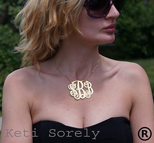 14k Yellow Gold-filled -Personalized Script Initials Necklace (1" Monogram)