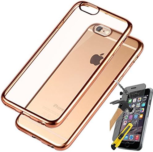 iPhone 6S Plus Case,Gold cum Rose gold Feel Border Case Ultra Slim Lightweight TPU Soft Transparent Crystal Clear back panel &amp; Electroplate Plating TPU bumper
