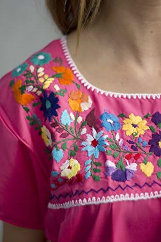 Mexican Peasant Puebla Blouse, Hot Pink, Large