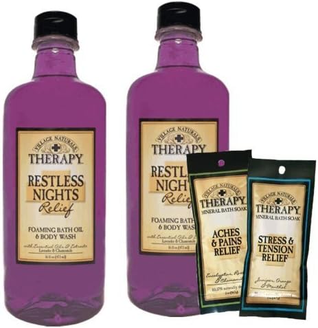 Village Naturals Therapy Restless Nights Relief Foaming Bath Oil & Body Wash, 16 fl oz (2 Bottle Bundle) by The Villiage Company