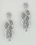 Silver-Tone Leaf Chandelier Earrings with Diamond-Like Accent Inlay