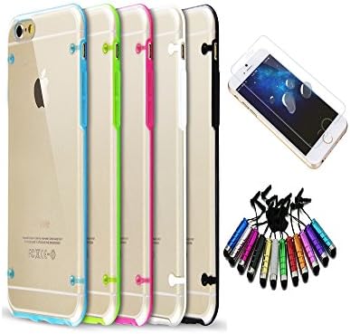 iPhone 6 Case 4.7" Clear Bumper Cover With Slim TPU Screen Protector And Stylo Pen - Scratch Resistant Clear Back Cover (Gold)