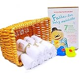 Father.son 10"x10" Bamboo Baby Washcloths Premium Soft Absorbent Towels Set for Baby's Sensitive Skin Perfect Reusable Wipes with Gift Box (Pack of 7) (White)