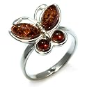 Certified Genuine Honey Amber and Sterling Silver Butterfly Ring