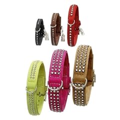 Halsband BUFFALO aus Leder mit Strassbesatz in 6 Farben und 12 Gr��en (von 18cm bis 65cm)