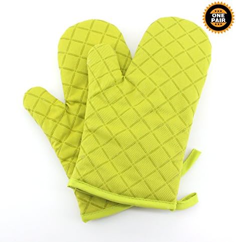 Oven Mitts Flame Retardant Mitts Quilted Silicone Coating Kitchen Gloves (2-Pack) Green