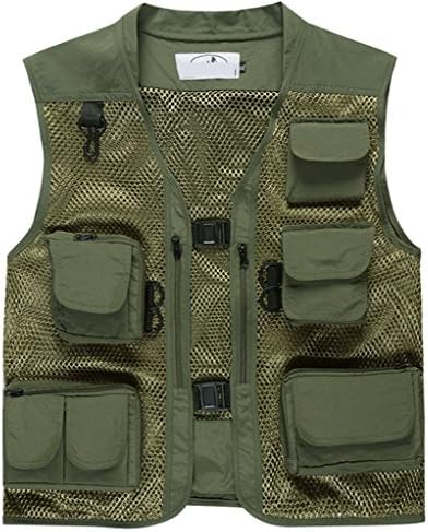 Men's Mesh Fishing Vest Photography Multi Pockets Outdoors Jacket Army Green XXXL