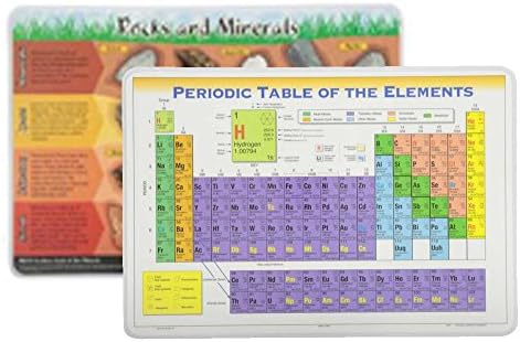 Learning Placemats: Periodic Table of Elements + Rocks &amp; Minerals, Set of 2 Wipe-Off Placemats