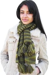 Handmade Alpaca Natural Fiber Ski Scarf - Scottish Plaid in Olive (Extra Large)